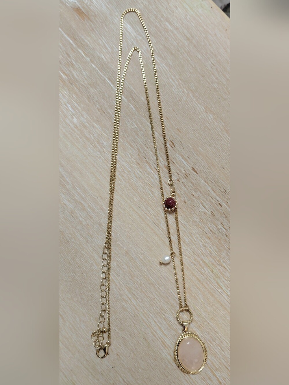 Francesca's Collections Gold Layered Necklace with Pink Pendant and Red Accent